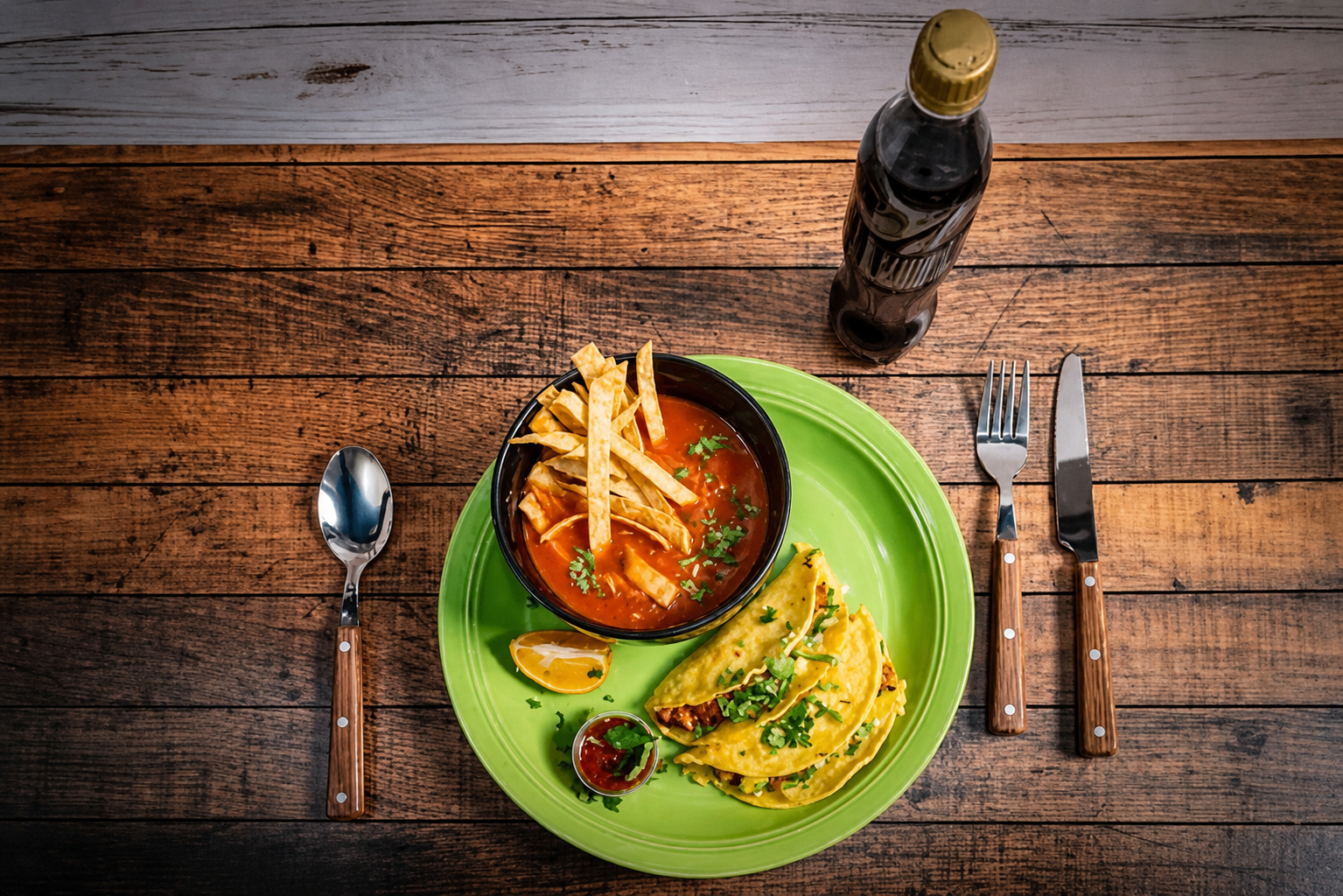Combo de tacos al pastor con sopa y bebida